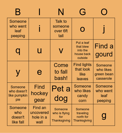 Fall Bash Bingo! Bingo Card