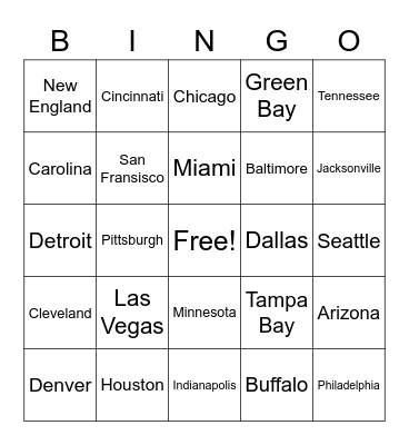 Football Bingo Card