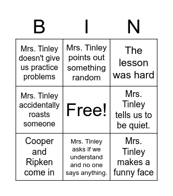 Tinley Bingo Card