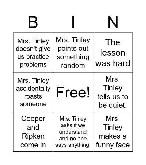 Tinley Bingo Card