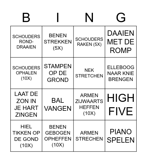 DE BEWEEG Bingo Card