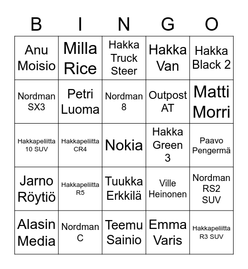 Alasin Tyres Bingo Card