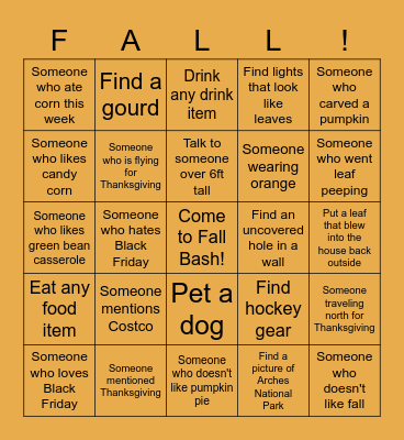 Fall Bash Bingo! Bingo Card