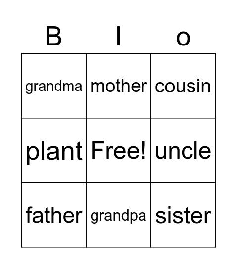 Family members Bingo Card
