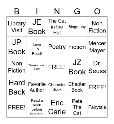 Turkey Sandwich Reading Bingo Card