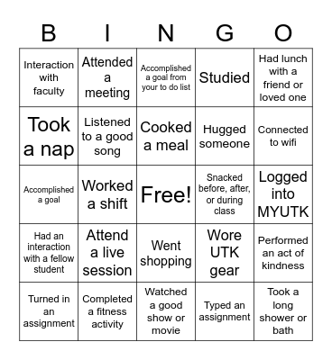 National Distance Learning Bingo Card