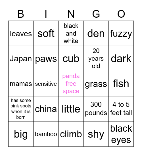 panda bingo Card