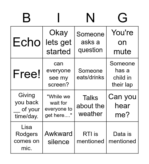 Friday Meeting Bingo Card