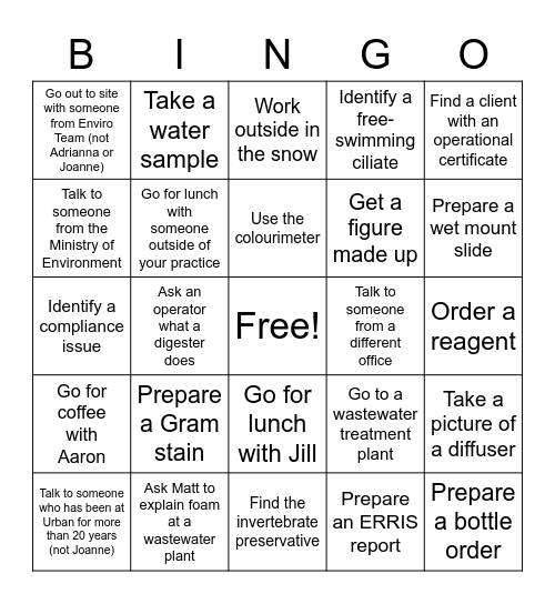 Wastewater/Water Bingo Card