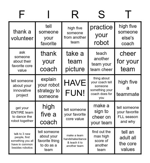 Kalakaua FIRST LEGO League BINGO Card