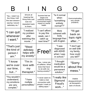 Therapist Bingo Card