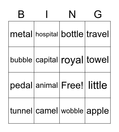 le, al, el Bingo Card