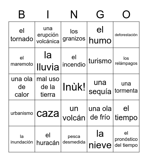 Desastres Naturales Bingo Card