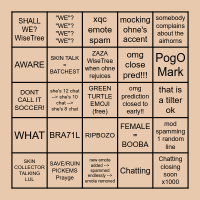OHNE RIO CHAT BINGO Card