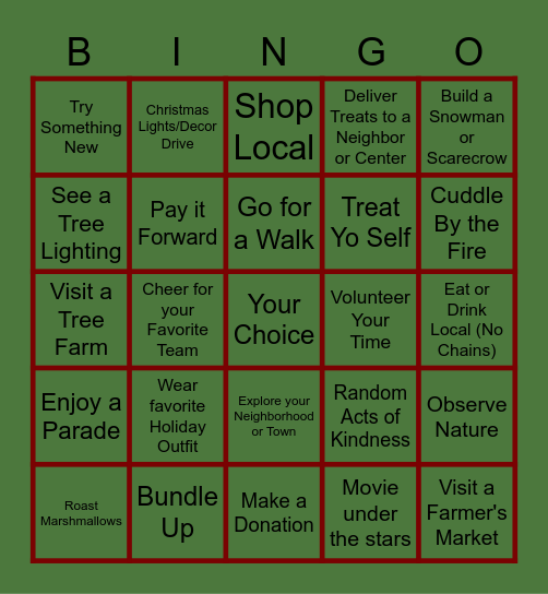 PIF Christmas Get Outside Bucket List Bingo Card