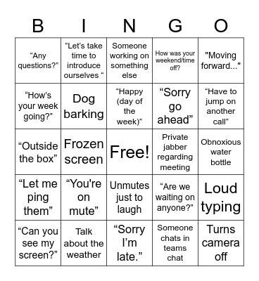 Work Meeting Bingo Card