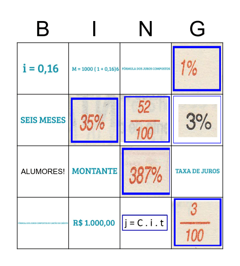 EF- juros simples e compostos Bingo Card