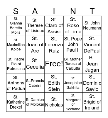 SAINT Bingo Card