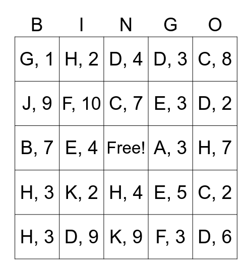 GRID COORDINATES Bingo Card