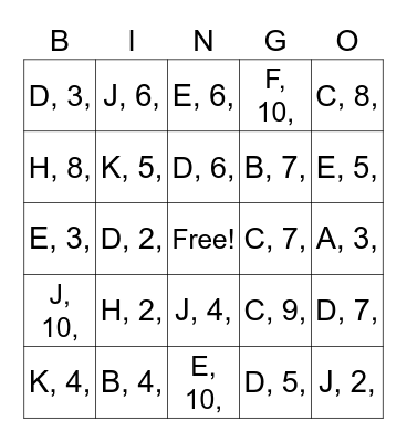 GRID POSITION Bingo Card