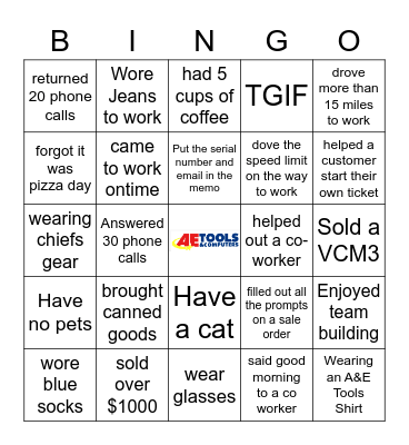 AE TOOLS BINGO Card