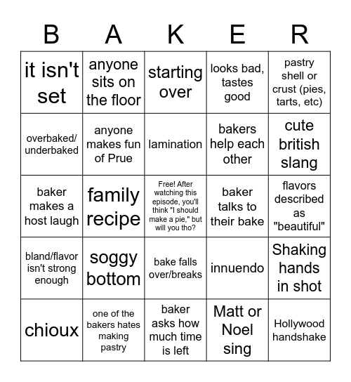 Pastry Week 2022 Bingo Card