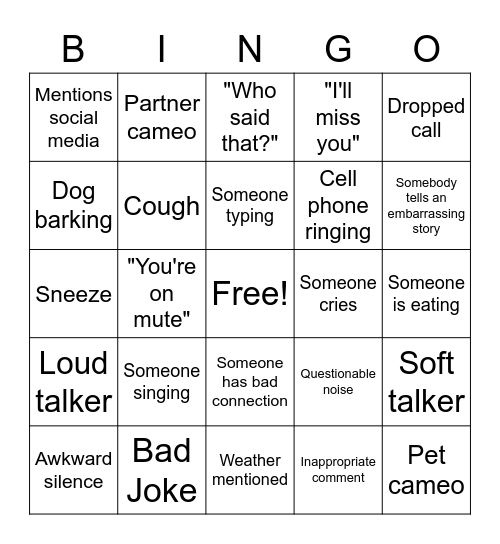 Paige's Virtual Farewell Party Bingo Card