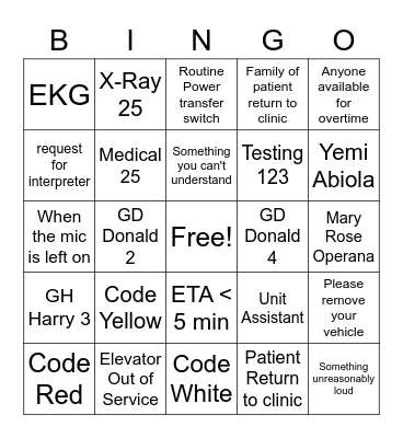 Overhead Page Bingo Card
