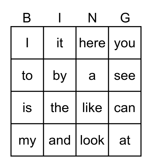 snap words Bingo Card