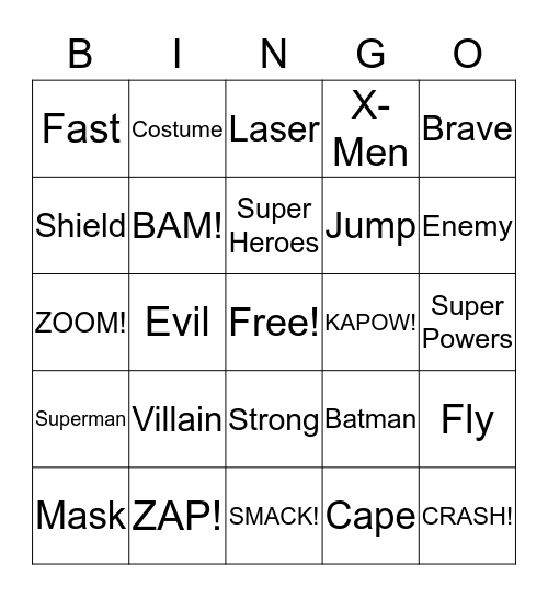 Super Heroes. Bingo Card