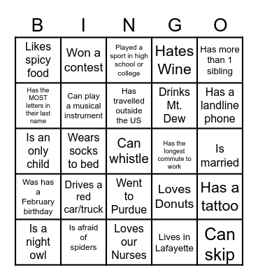 Do you know someone who: Bingo Card