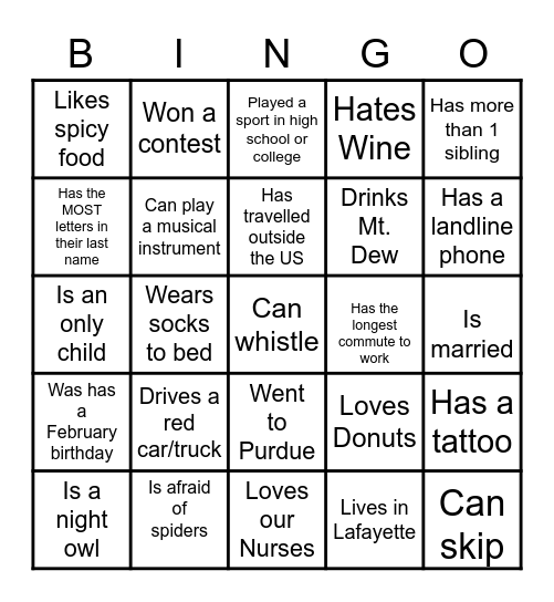 Do you know someone who: Bingo Card