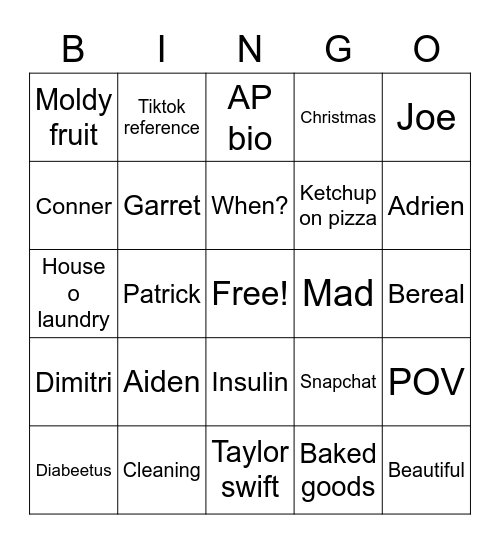 Kyra Bingo Card