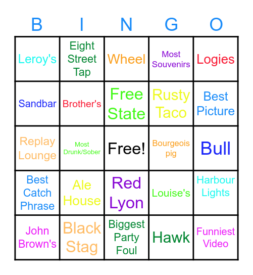 Colton's Birthday Shindig Bingo Card