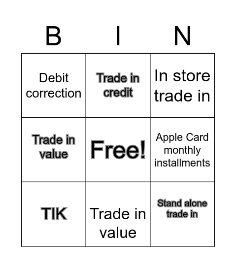 Trade in Bingo Card