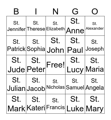 All Saint's Day BINGO Card