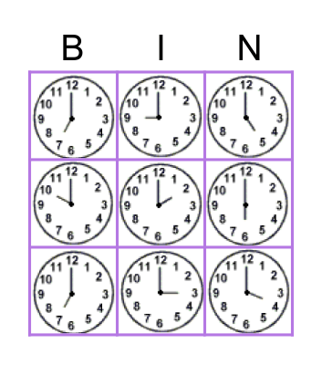 Time: o'clock Bingo Card
