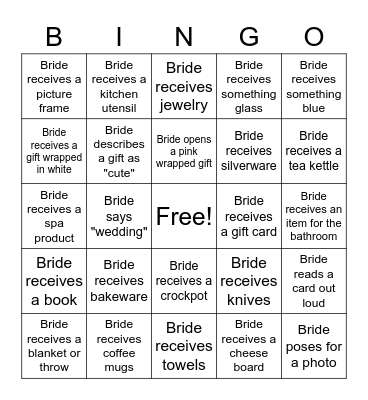 Analy's Bridal Bingo Card