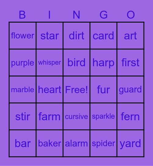 "AR" & "ER" BINGO! Bingo Card