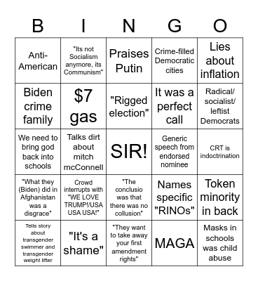Trump Rally Bingo (2022/Midterms Edition) Bingo Card