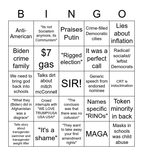 Trump Rally Bingo (2022/Midterms Edition) Bingo Card
