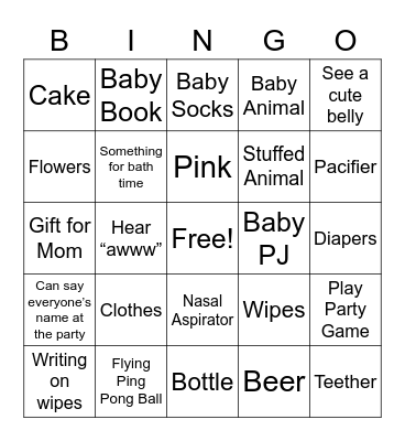 Things You See/Hear/Do At The Shower Bingo Card
