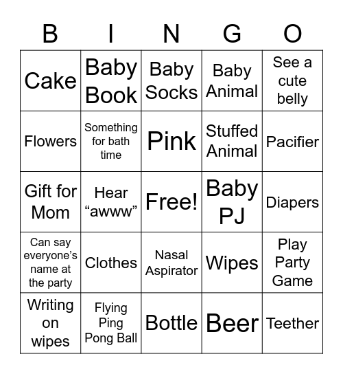 Things You See/Hear/Do At The Shower Bingo Card