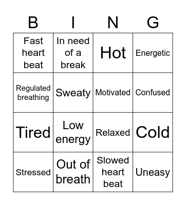 Interoception BINGO Card