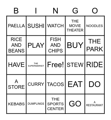 VOCABULARY Bingo Card