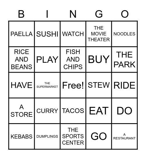 VOCABULARY Bingo Card