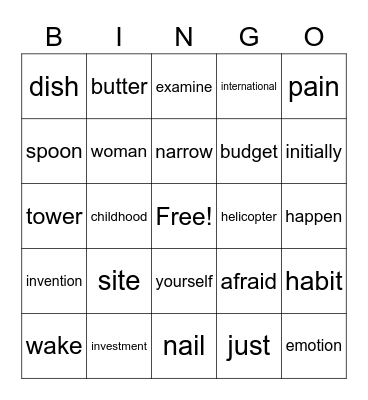 CWA Intermediate Session 15 Bingo Card