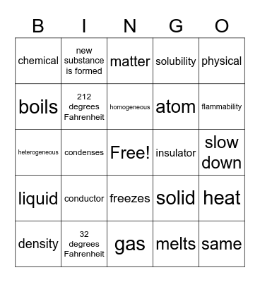 Matter BINGO Card