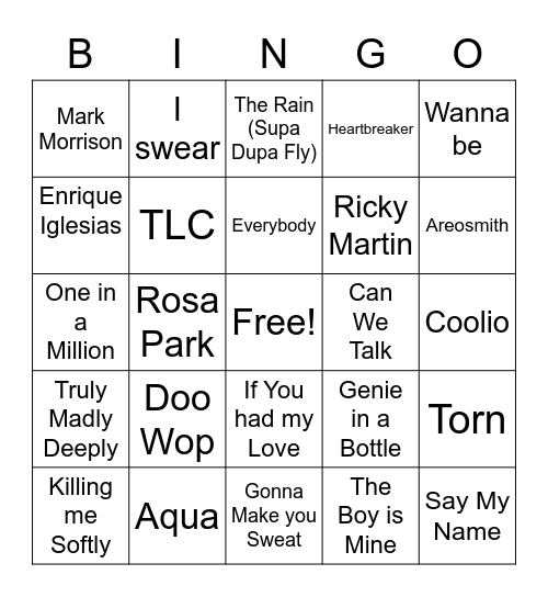 The 90's Bingo Card