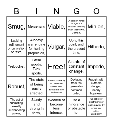 Nimona Vocabulary Bingo Card